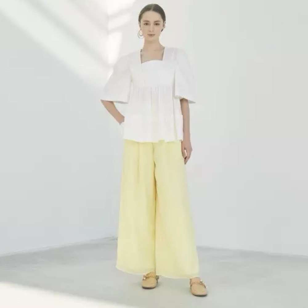ADEAM Intermix "Heather" butter yellow hi-waist palazzo wide leg pants M